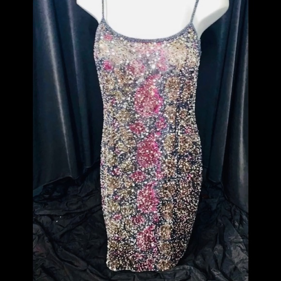 Woman’s Cocktail Dress 10 Adrianna Papell Prom Evening Beaded Sequence Sheath - Picture 15 of 16